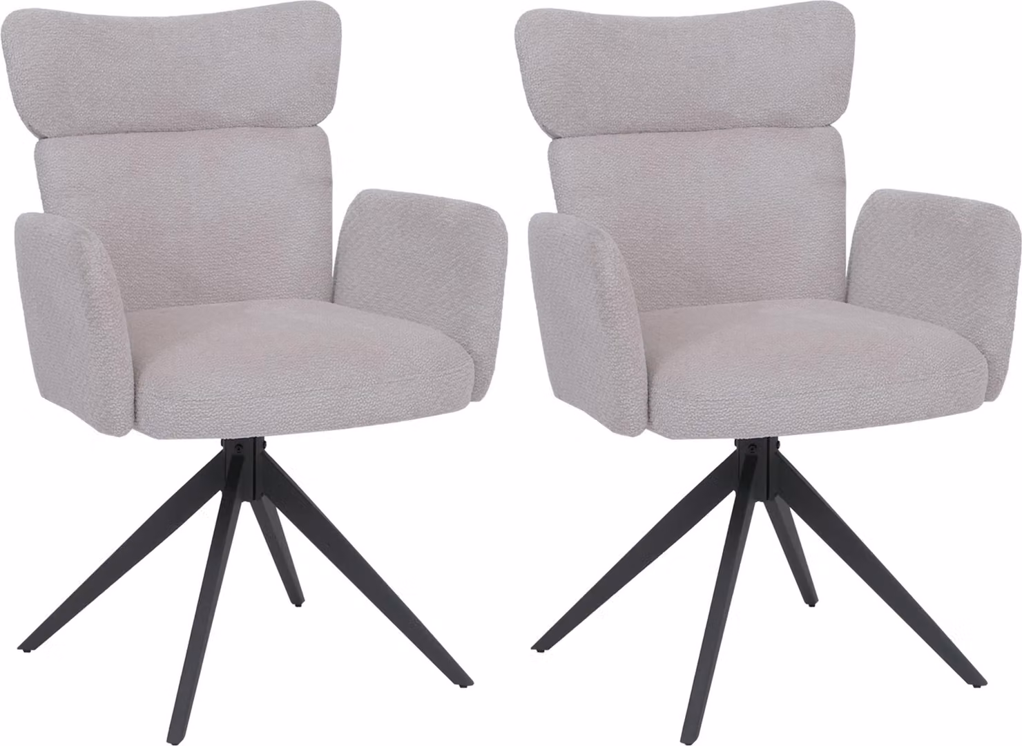 Set di 2 sedie da pranzo modello HWC-N11, sedia girevole con meccanismo di ritorno automatico, rivestimento in tessuto bouclé (350g/m²), colore grigio chiaro, gambe grigie scure