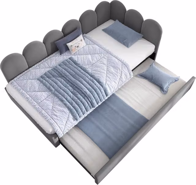 Letto singolo estraibile Chicfurn in velluto grigio con secondo letto, L/P/H: 90 x 200 x 103 cm – 1