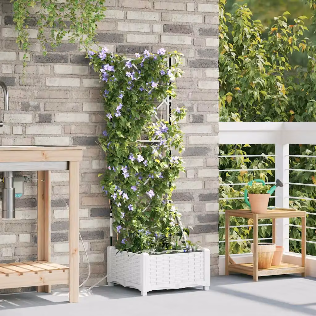 Vaso da giardino vidaXL Bianco in plastica L/P/H: 40 x 40 x 126 cm