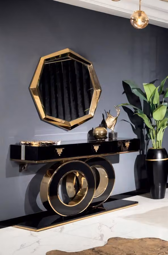 Kommode mit Spiegel Schminkhocker Schlafzimmer Design Holz Modern Lux