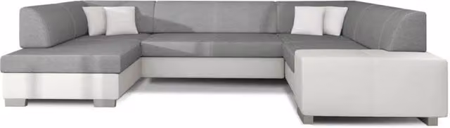 Divano panoramico a U HAVANA MEUBLORAMA convertibile per 6 persone, Grigio e Bianco, con struttura in legno massiccio e coperture rimovibili, L: 322 cm, P: 204 cm, H: 72 cm – 1