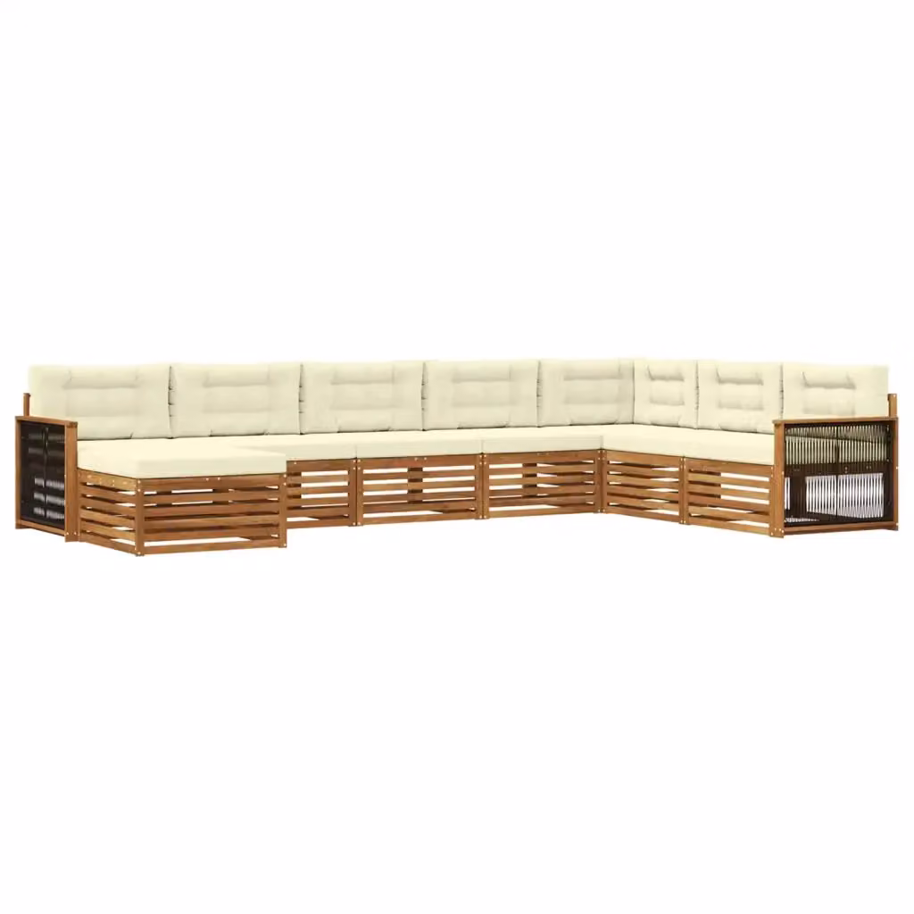 Set di divani da esterno a L vidaXL in legno di acacia con 8 pezzi, colore beige e bianco – 2
