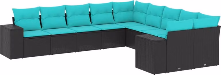 Set Divani da Giardino 10 pz con Cuscini Nero in Polyrattan