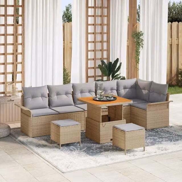 Set Divano da Giardino con cuscino 9 pcs Beige e Grigio Chiaro