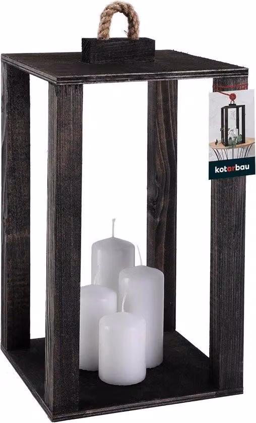 Lampada da tavolo in legno, colore nero, dimensioni 20x20x34,5 cm - luce vivace, ideale per interni ed esterni