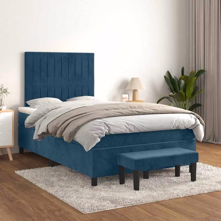 Giroletto a Molle con Materasso vidaXL in Velluto Blu e Bianco L/P/H: 120 x 200 cm