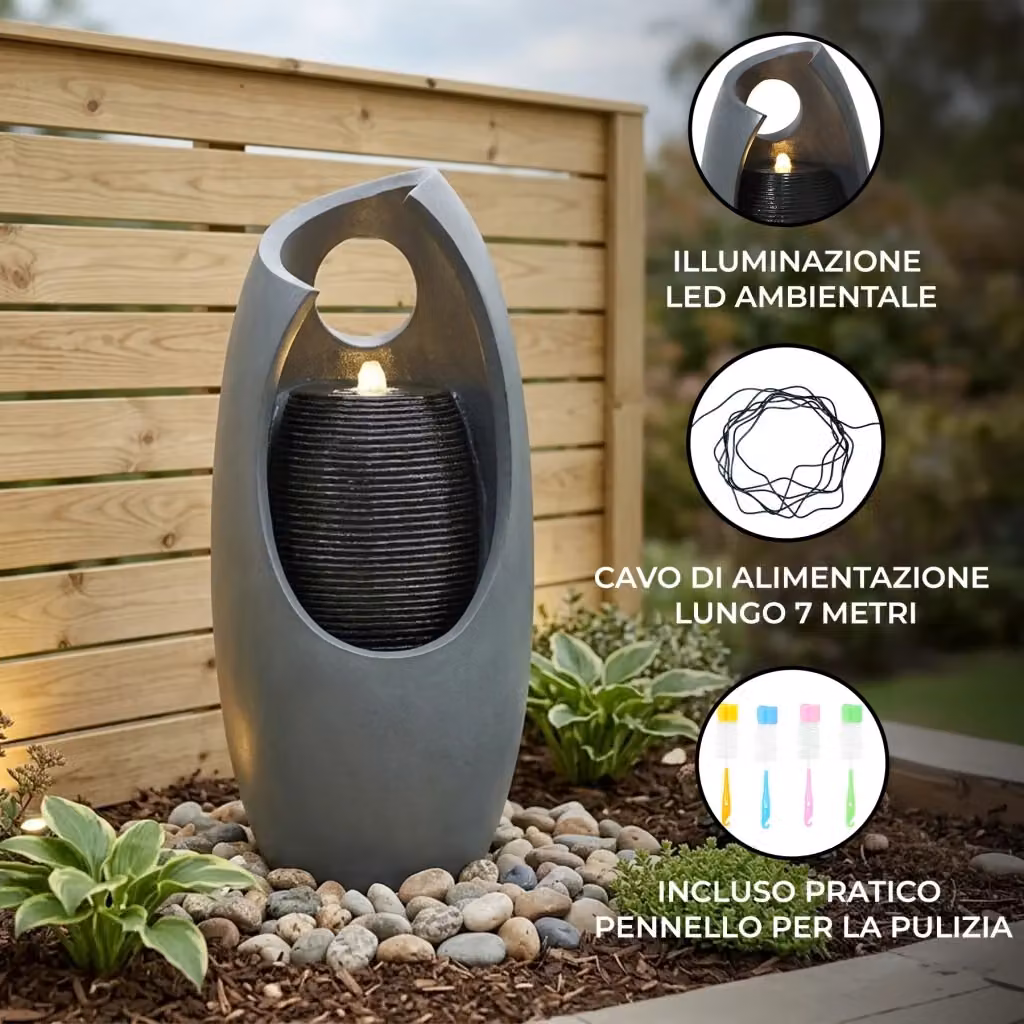 Fontana da Giardino Elettrica a Cascata Radiant Falls Monstershop con LED Bianco Caldo, Grigia, L/P/H: 71.5 x 31.0 x 31.0 cm – 2