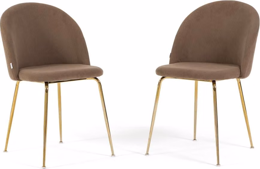 Set di 2 sedie da pranzo imbottite in velluto a coste, gambe in metallo, design elegante per cucina, sala da pranzo, bar e ristoranti - SARA - Marrone chiaro/oro