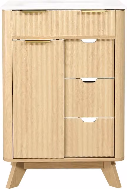 Mobile bagno a terra 61 cm in legno naturale con lavabo in ceramica e cassetti