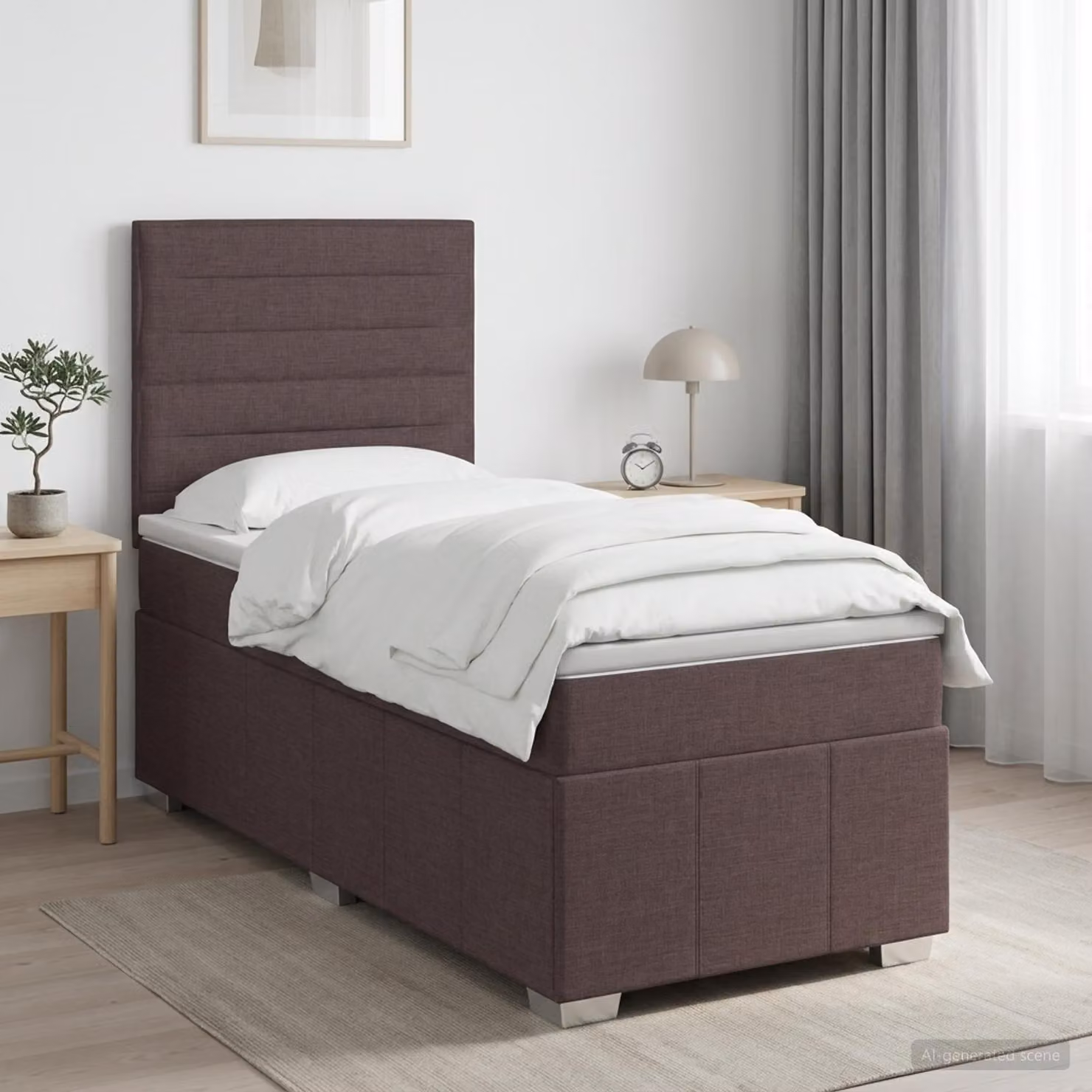 Maison Exclusive - Letto boxspring a LED con materasso, marrone scuro, 100 x 200 cm, rivestimento in tessuto