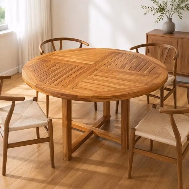 Tabletop Solid Teak Wood, Round, 2.5 Cm Thick, 90 Cm Diameter