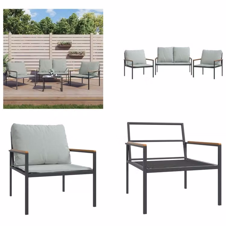 vidaXL Set salotto da giardino 3 pezzi con cuscini in acciaio antracite - set salotto da giardino - set salotto da giardino - set mobili da giardino