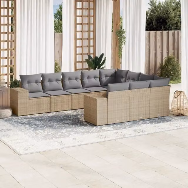 vidaXL Set Divano da Giardino a L con Cuscini Beige e Grigio in Polyrattan e Metallo