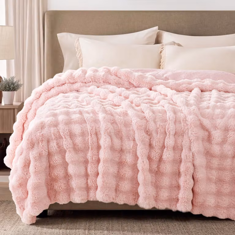 Coperta in pelo lungo, morbida e calda, 230 x 270 cm, rosa