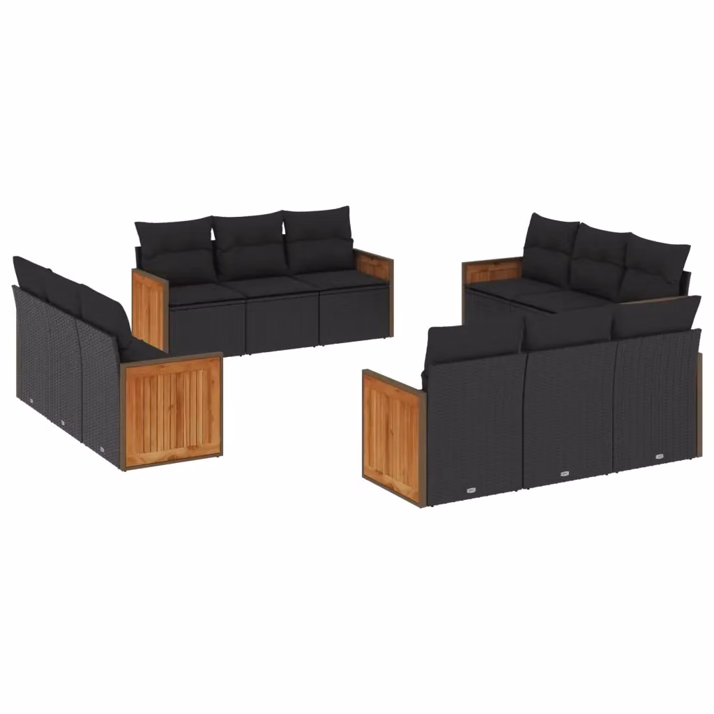 Set di Divani da Giardino a Forma di U vidaXL in Polyrattan Nero con Cuscini e Struttura in Metallo – 2