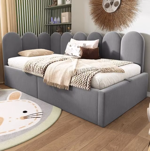 Letto a giorno con contenitore idraulico 90x190 cm in velluto grigio