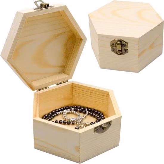 Set di scatole in legno grezzo, composto da 2 elementi, ideale per progetti fai-da-te, decorazioni e lavori manuali, dimensioni: 13 x 7 x 6,3 cm