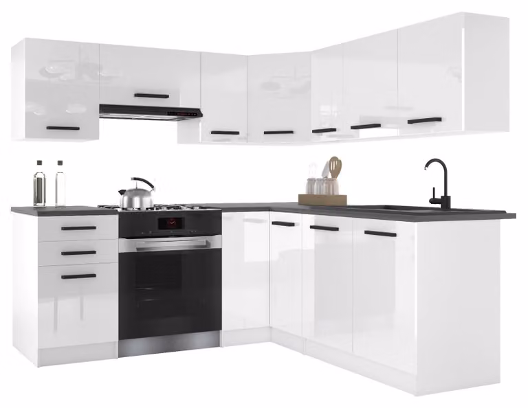Belini - Linea cucina moderna ITALIA 6 - Mobili da cucina 360 cm bianco lucido - Cucina componibile con pensili, mobili base e piani di lavoro