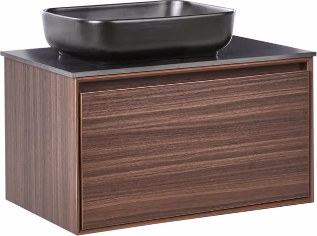 Mobile da bagno sospeso con lavabo in legno ingegnerizzato con contenitore 80 cm Marrone scuro design moderno