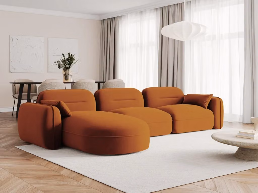 Divano angolare modulare sinistro Sydney di Cosmopolitan Design, 4 posti in velluto arancione, L 320 x P 165 x H 70 cm – 2