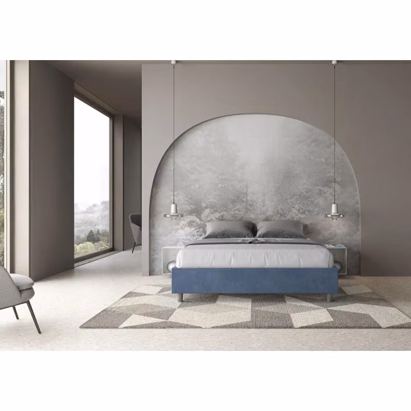 Letto matrimoniale alla francese imbottito Ityhome in microfibra blu con rete L: 158 cm, P: 39 cm, H: 222 cm – 2
