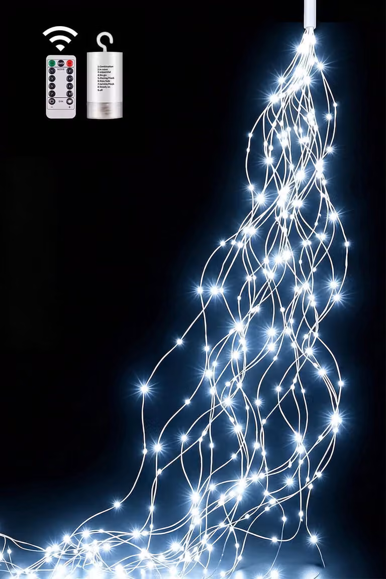 Catena luminosa a LED, 2 metri, 200 LED bianchi freddi, con telecomando