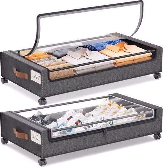 Ottimizzazione spazio sotto il letto con ruote - 2-pack contenitori di stoccaggio trasparenti per abbigliamento e scarpe