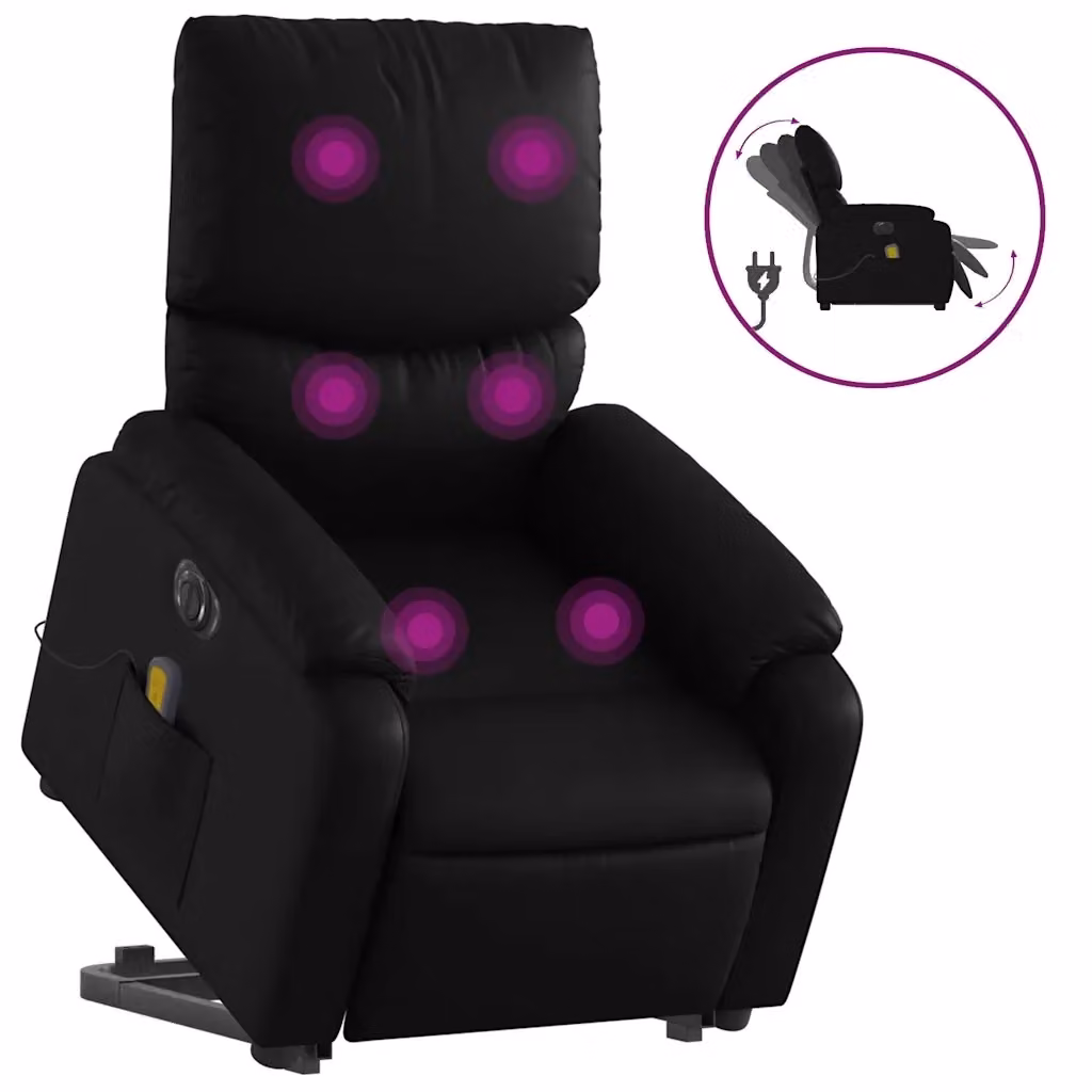 vidaXL Poltrona Alzapersona Elettrica con Massaggio in Similpelle Nera per Senior – 2