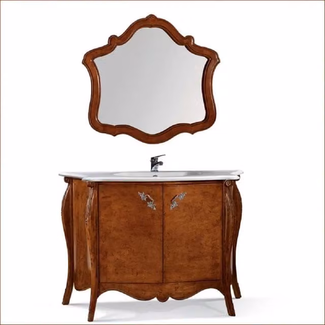 Mobile bagno bombato MOBILI 2G in legno marrone con lavabo, 2 ante e specchio, L: 122 cm, P: 48 cm, H: 85 cm