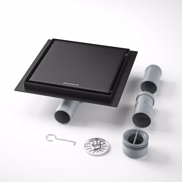Scarico quadrato per pavimento, 20 cm, 2-in-1, rivestibile, con sifone a 360°