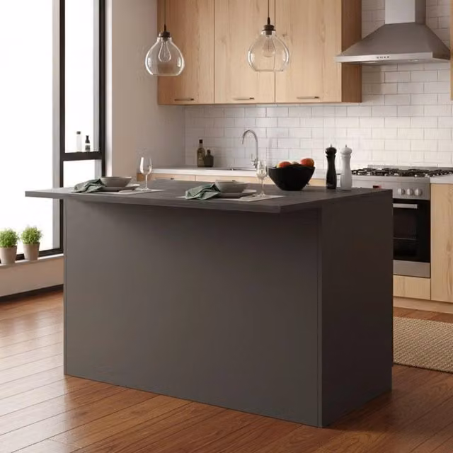 Isola da cucina Analiza DMORA con 2 ante, colore Antracite e Ardesia, L: 125 cm, P: 90 cm, H: 90 cm