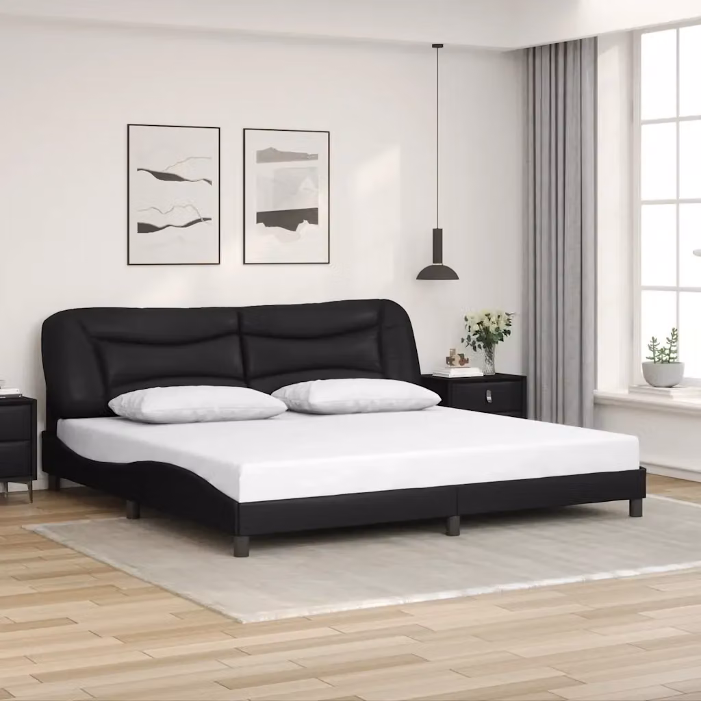 Letto matrimoniale Hvar nero in similpelle con struttura in legno e metallo L/P/H: 200 x 200 x 74,5 cm – 2