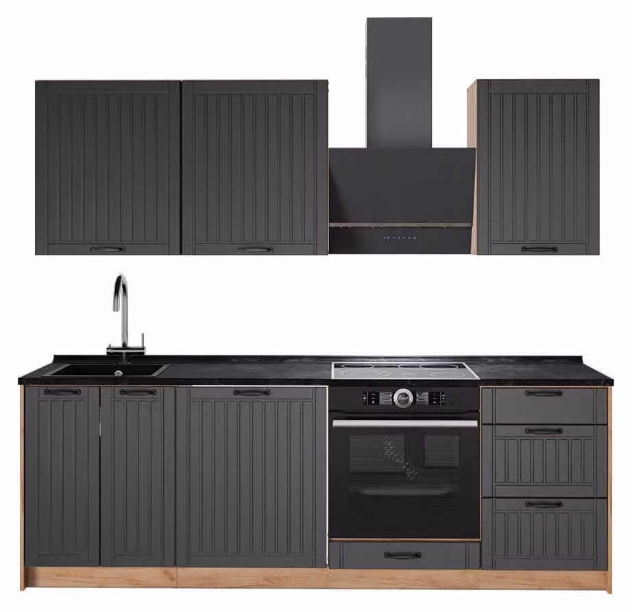Cucina componibile Vicco Fame-Line Grigio scuro/Rovere dorato 230 cm, PL Antracite, Model 63982