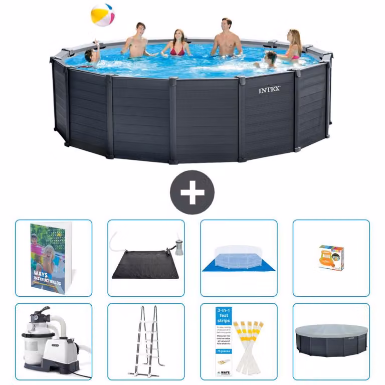 Pannello per piscina in grafite, modello Rund - 478x124 cm - composto da 7 elementi, codice S559