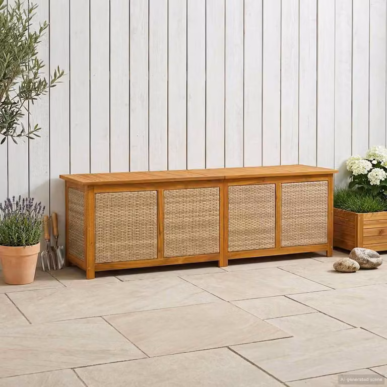 vidaXL Scatola di Stoccaggio per Giardino in Legno di Acacia Rustico Beige e Marrone L/P/H: 200 x 50 x 56 cm