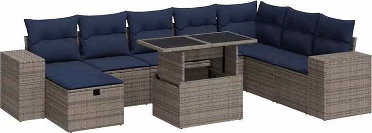 Set Divani Giardino 9 pz con Cuscini Marrone Polyrattan Acacia
