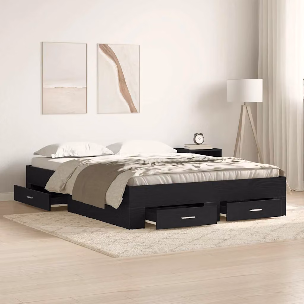 Struttura del letto con cassetto vidaXL in Rovere Nero, L/P/H: 160 x 200 x 103 cm