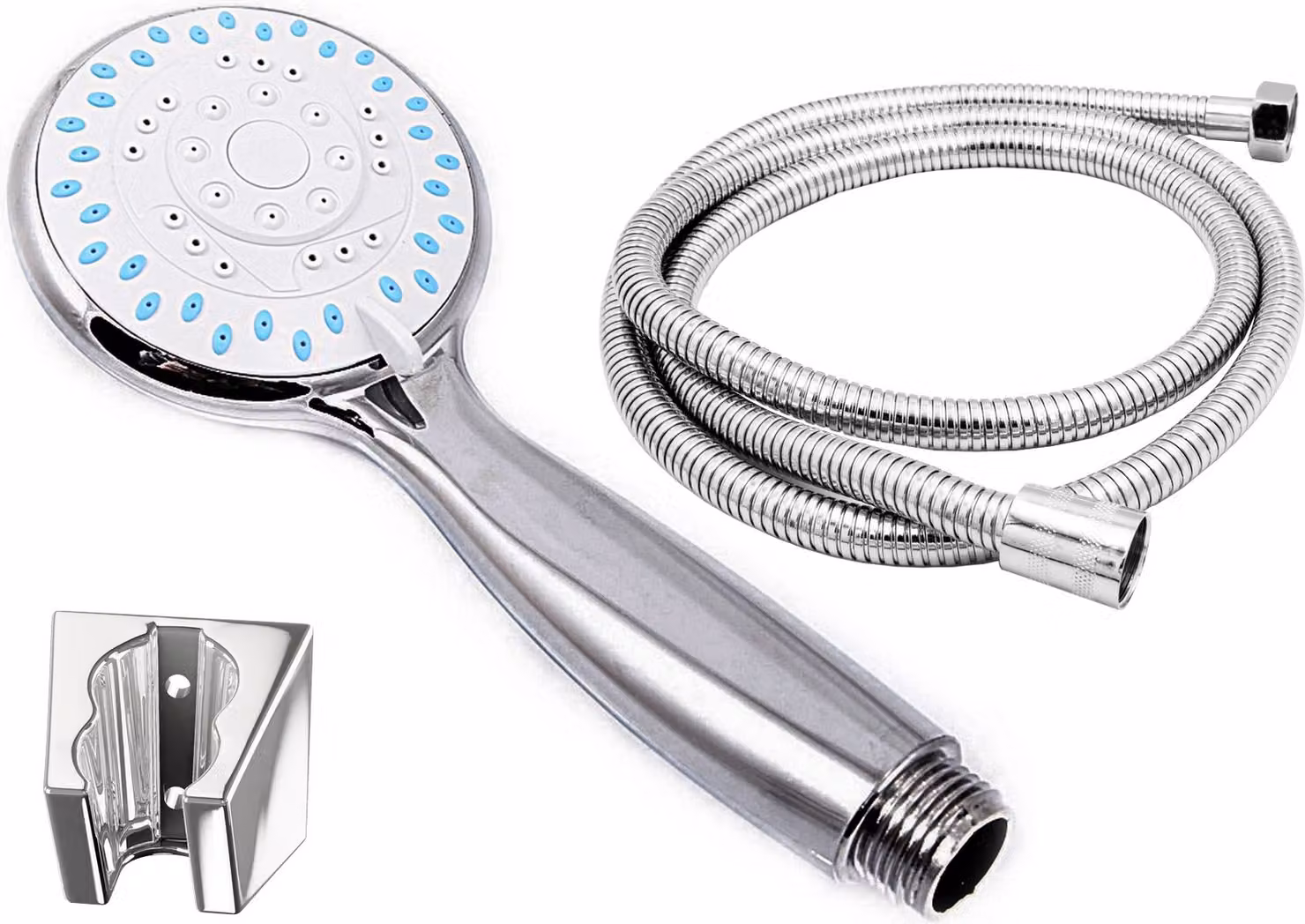 Granitan - Set doccia - Sistema doccia - 5 tipi di getto - Cromo - 150 cm - con doccetta e flessibile doccia