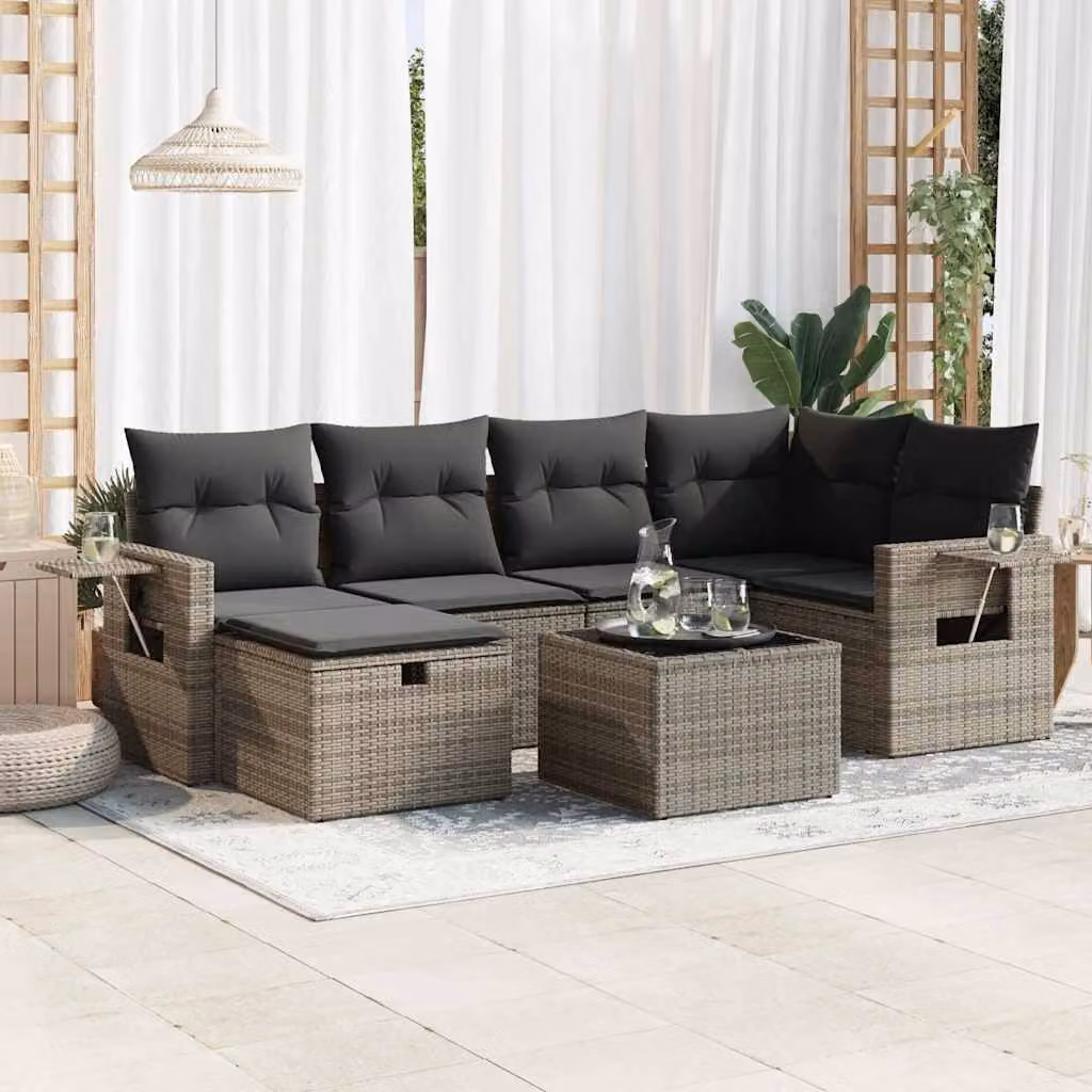 Maison Exclusive - Set da giardino 7 pezzi con cuscini in polyrattan grigio