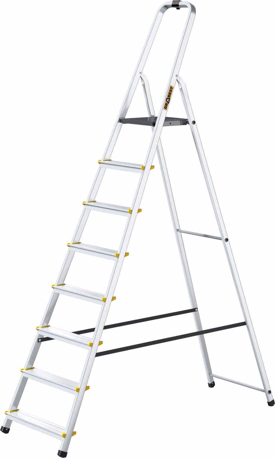 Drabest | Scala - Scala in alluminio Pro - 8 gradini - Scala a gradini - Gancio stabile, antiscivolo, pratico - Portata 150 kg