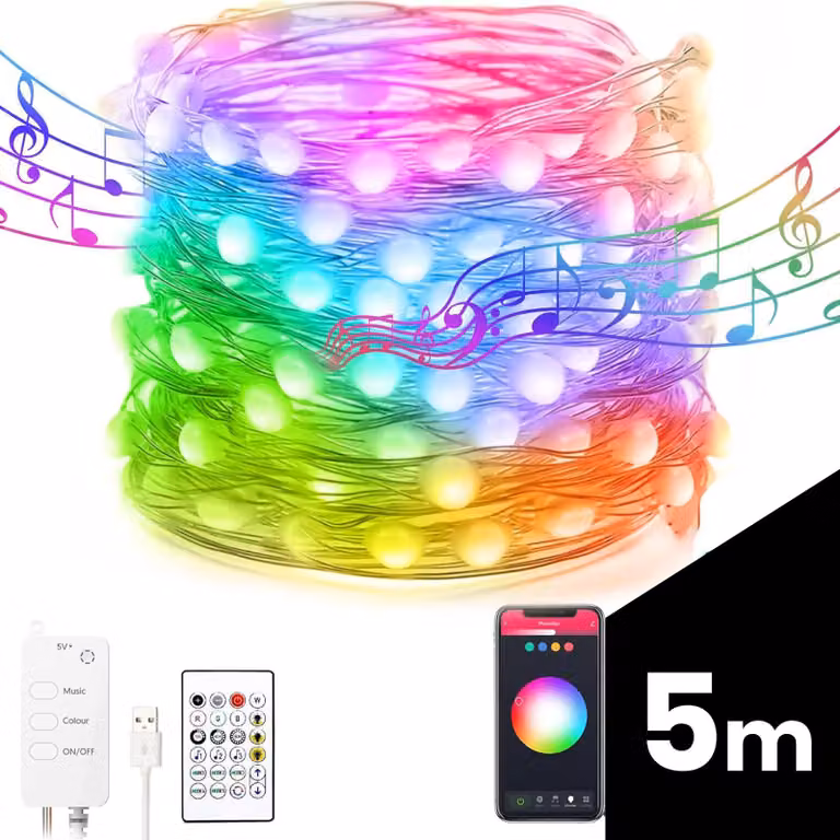 Catena luminosa intelligente - USB - 33 LED RGB - 5 metri - Bluetooth