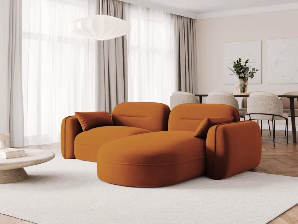 Divano angolare modulare destro Sydney Cosmopolitan Design a 3 posti in velluto arancione L 230 x P 70 x H 80 cm – 2