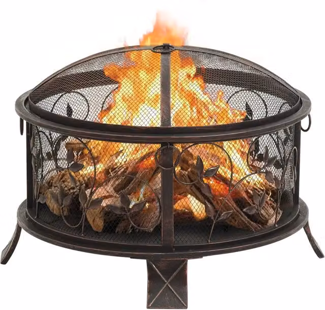 Braciere Rustico DESIGN IN con Attizzatoio in Acciaio per Legna, Colore Bronzo, L: 67,5 cm, P: 48,0 cm, H: 3,0 cm
