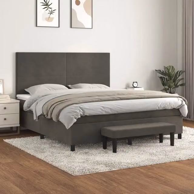 Letto Ibrido con Giroletto a Molle e Materasso vidaXL in Velluto Grigio e Bianco L/P: 180 x 200 cm