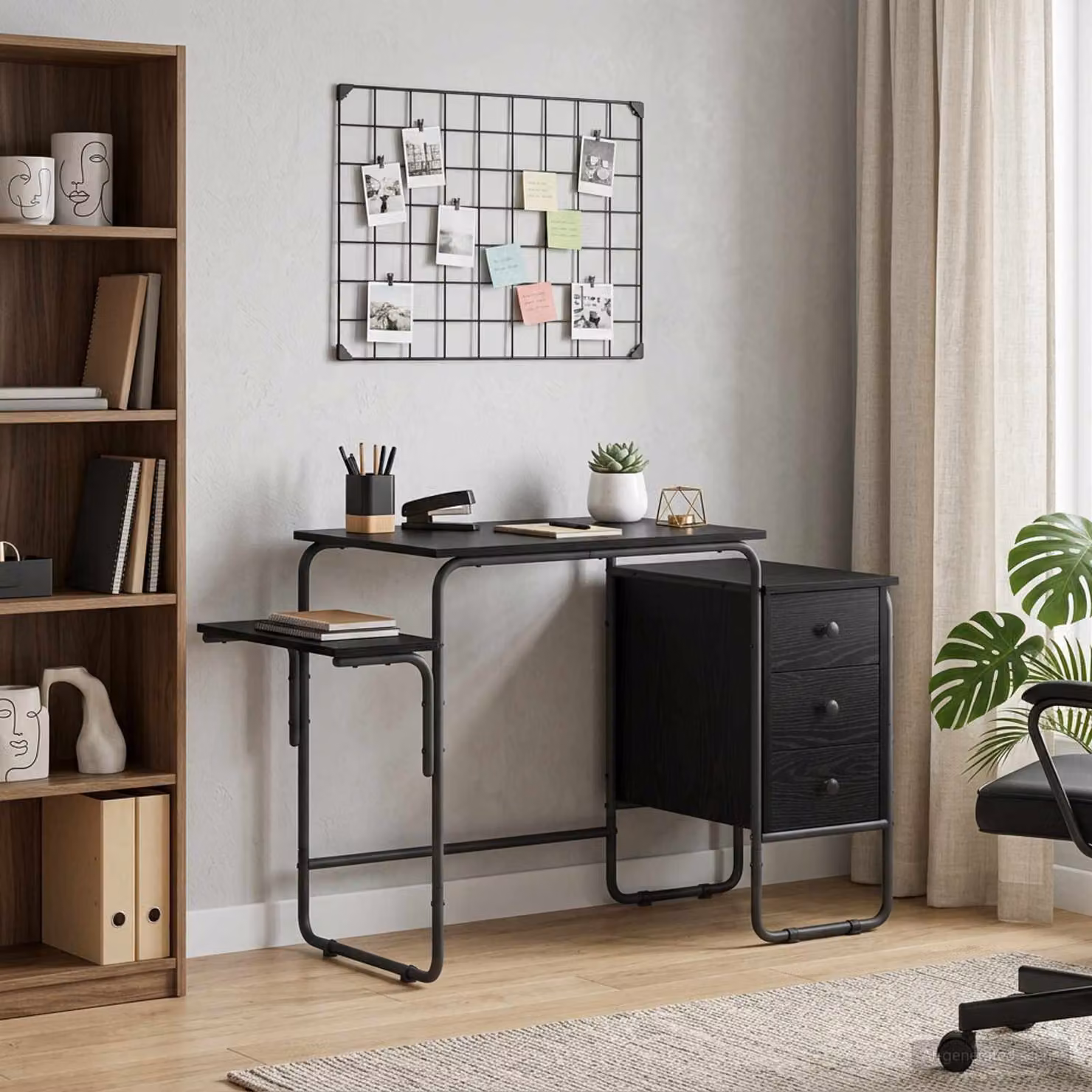 Scrivania moderna vidaXL con spazio di archiviazione, colore nero e rovere, L: 120 cm, P: 60 cm, H: 75 cm