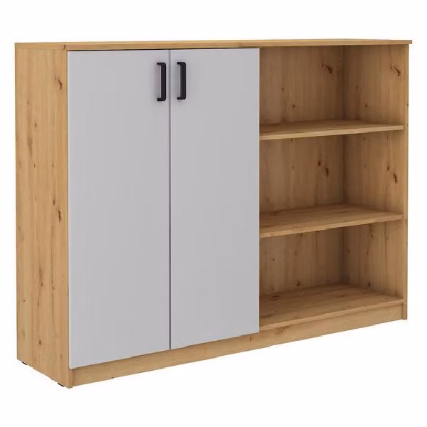 Armadietto alto con scansia MABAKA - rovere artisan / grigio