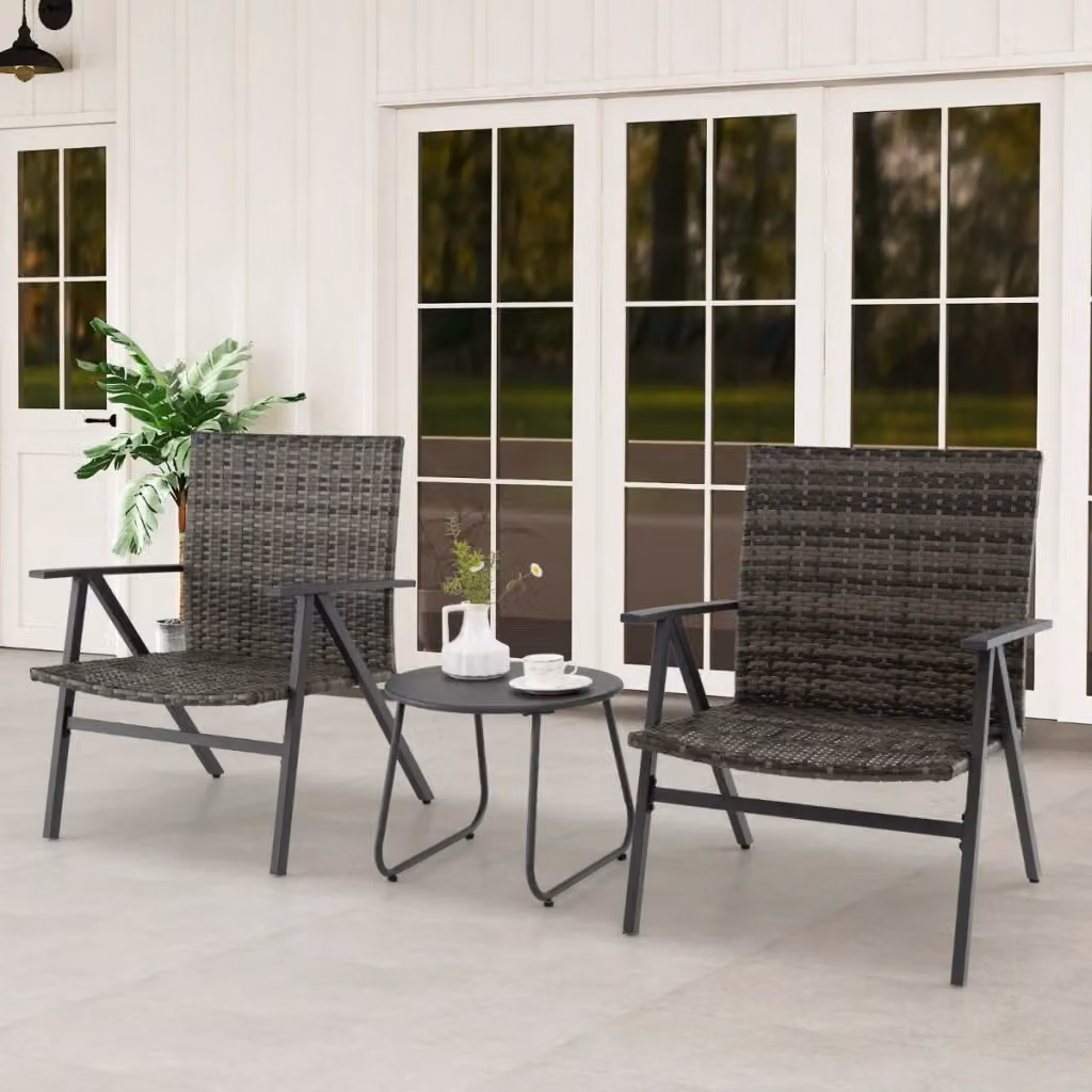 Set bistro da 3 pezzi Design Mania in rattan grigio con tavolino rotondo per giardino e balcone – 2