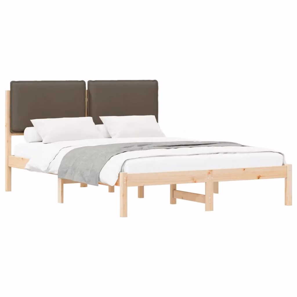 Letto con Testiera Rivestita in Tessuto vidaXL in Pino Massello Beige o Grigio 120 x 200 cm – 2
