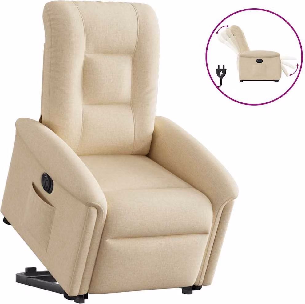 Poltrona relax con ausilio elettrico in tessuto crema