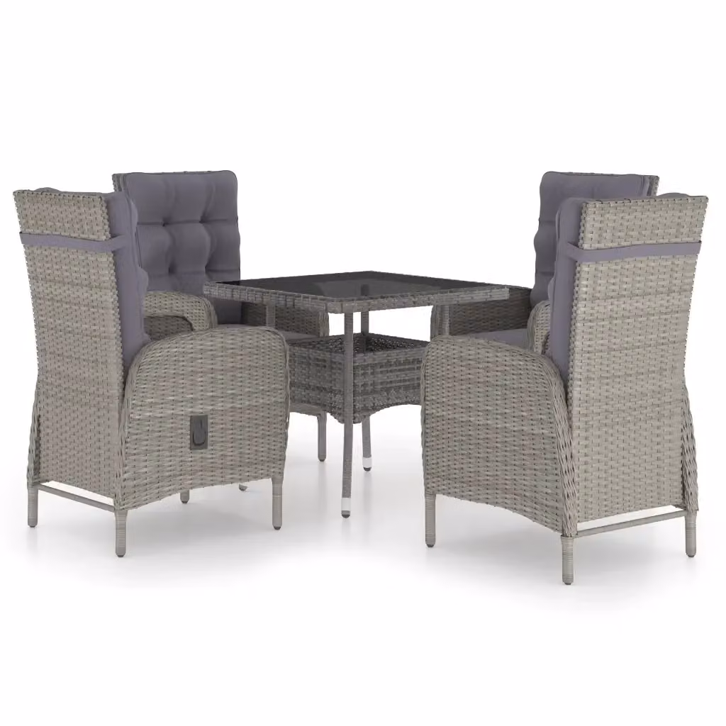 Set da pranzo da giardino vidaXL in 5 pezzi in polyrattan e vetro grigio – 2